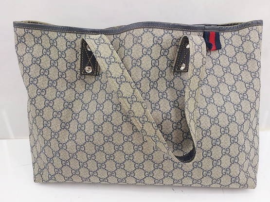 ◇ Gucci グッチ GGスプリーム 211134 トート ハンド バッグ ベージュ ネイビー * ◆ 1002796503825