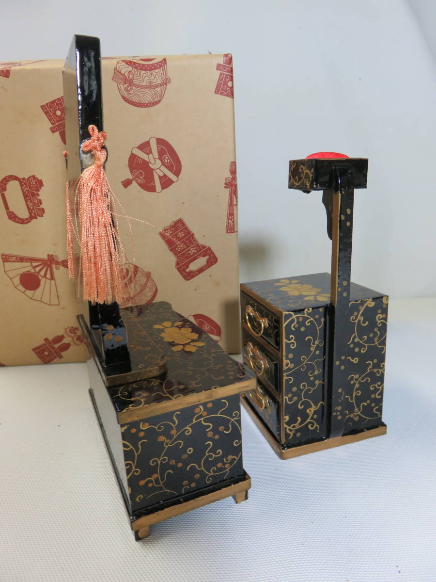 ●木製●雛道具●大型対鏡・針箱●ひな人形●盛上・蒔絵●漆器●昭和_2