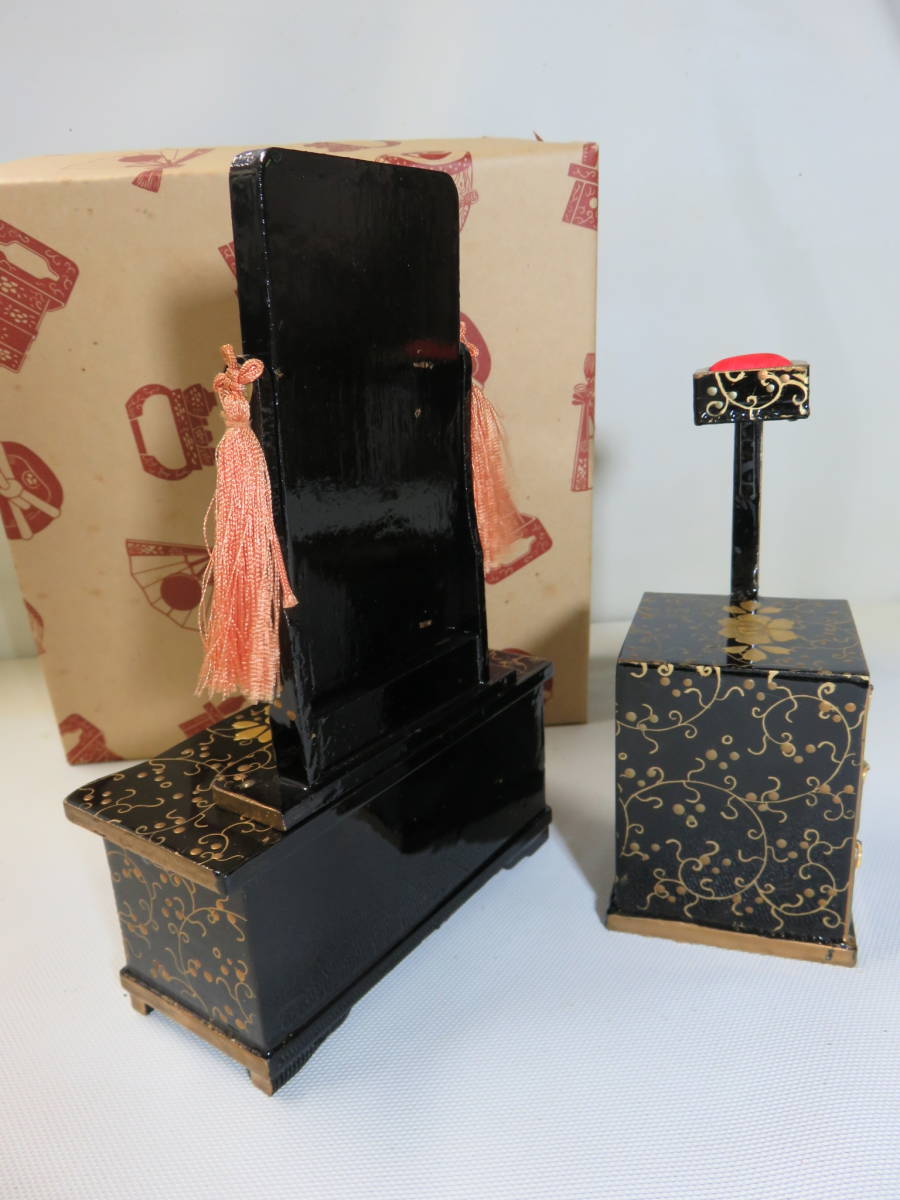 ●木製●雛道具●大型対鏡・針箱●ひな人形●盛上・蒔絵●漆器●昭和_3