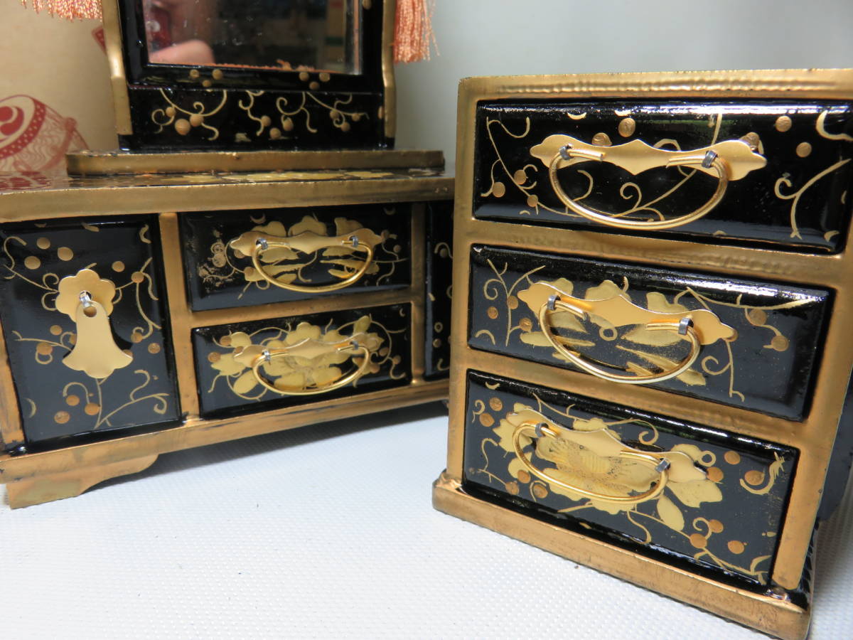 ●木製●雛道具●大型対鏡・針箱●ひな人形●盛上・蒔絵●漆器●昭和_8