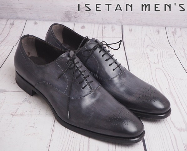 新品4.1万★ISETAN MEN'S 伊勢丹メンズ ×大塚製靴 イタリア製 メダリオン マッケイ製法 プレーントゥ ビジネスシューズ40★紺灰 IN-531
