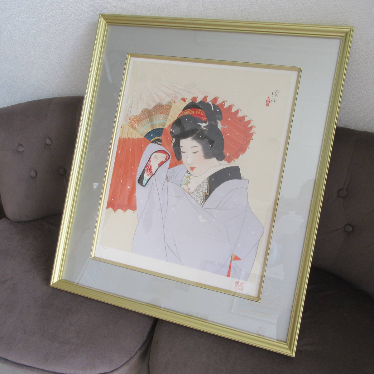 伊東　深水　雪　人物画　木版画　女性像　着物　絵画　ＥＡ/250_1