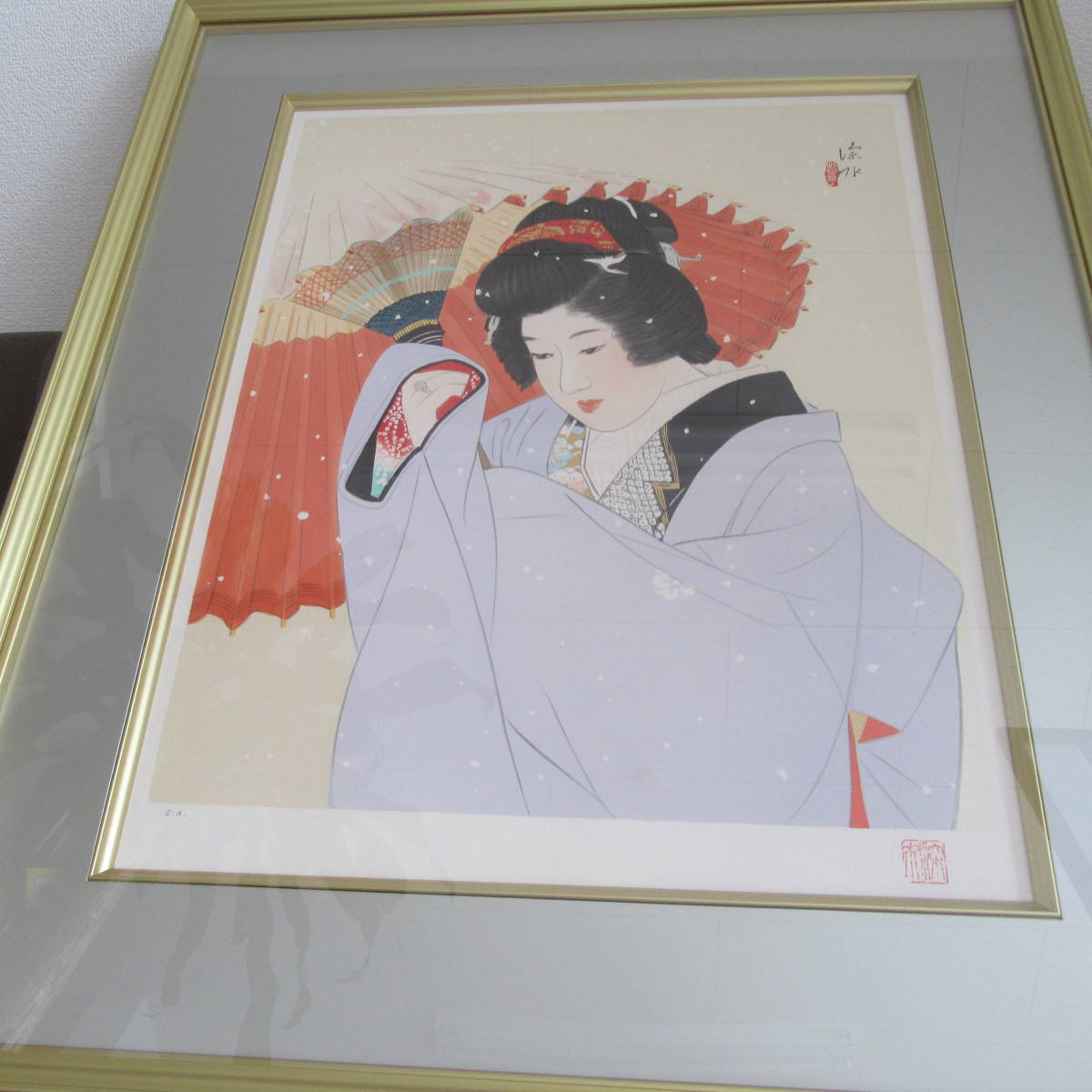 伊東　深水　雪　人物画　木版画　女性像　着物　絵画　ＥＡ/250_2