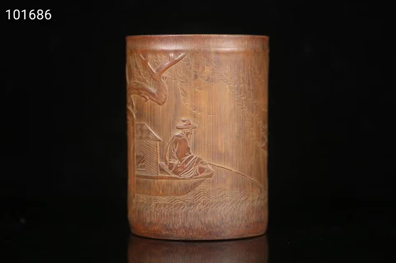 最新作，人気 清 竹彫&ldquo;漁翁得利&rdquo;文房筆立て サイズ 高さ17.4cm 口径11.8cm 重さ481g d(木工、竹工芸)｜売買されたオークション情報、yahooの商品情報をアーカイブ公開 - オークファン 木工、竹工芸