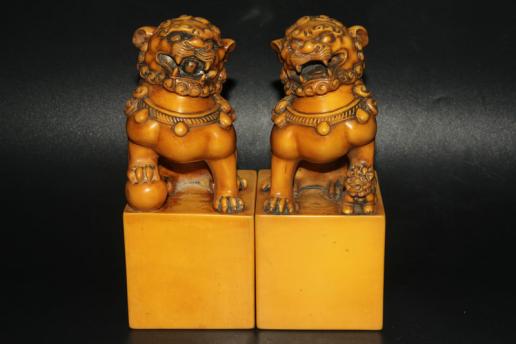 獅子・狛犬印御朱印⁄社寺院-阿像⁄吽像[魔除け⁄守護神]-伊藤印章⁄ﾊﾝｺ