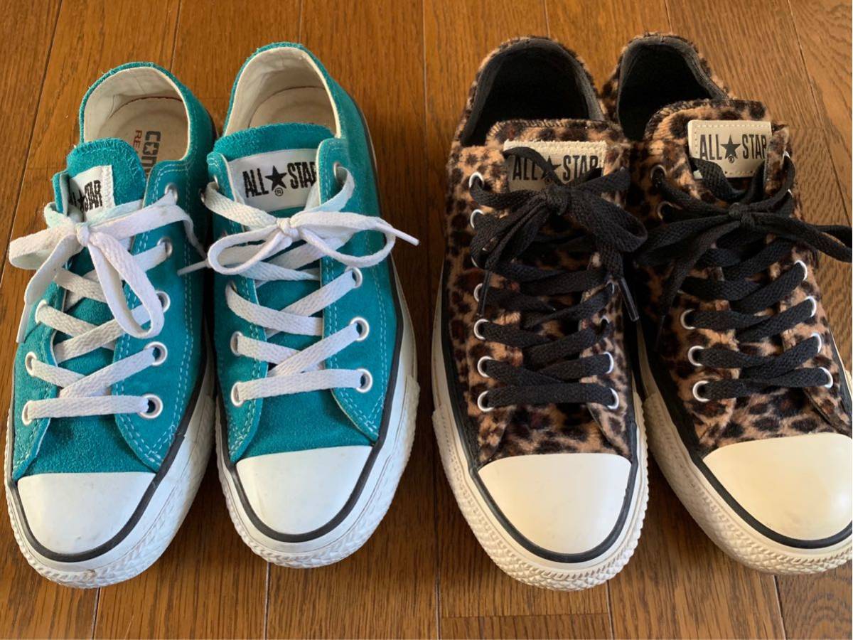 CONVERSE コンバースオールスター REACT レザー 青 ヒョウ柄フワモコ 