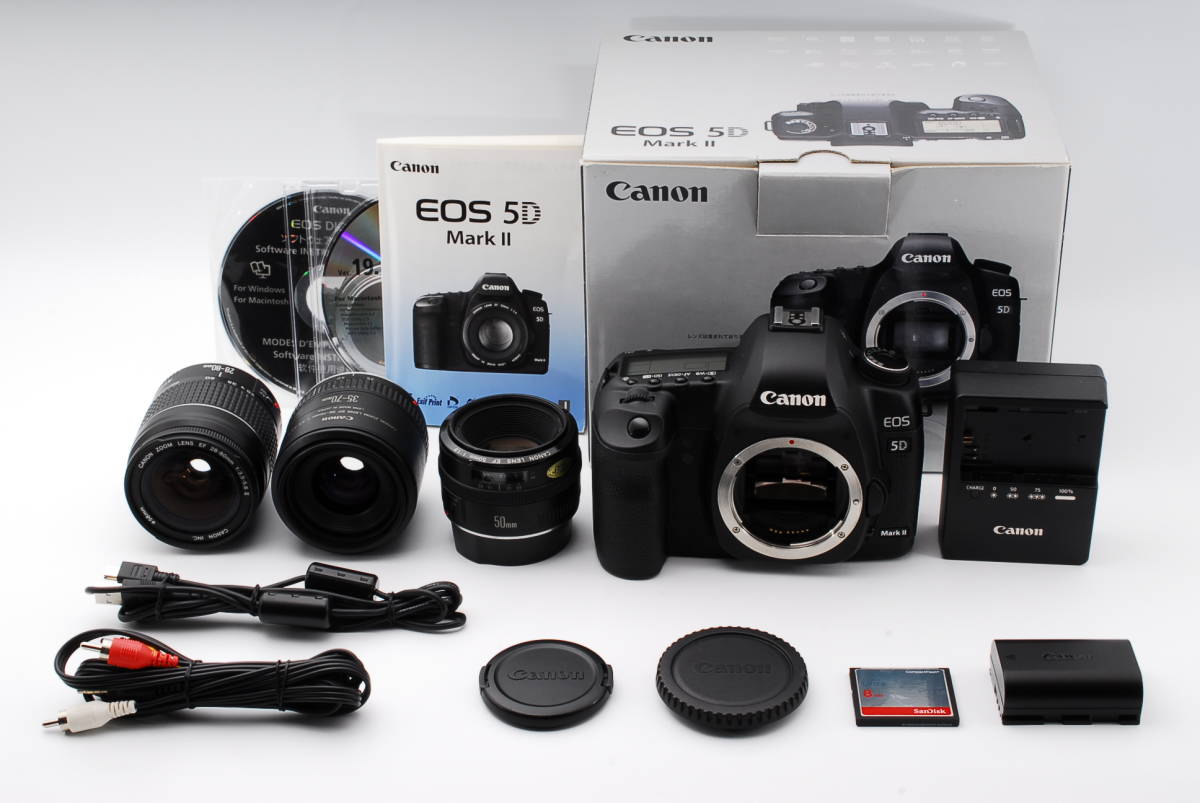 ★新品級!!★キヤノン CANON EOS 5D Mark II (マーク2) トリプルレンズセット★単焦点&標準&望遠セット!!付属品多数!!すぐに使えます!!#654
