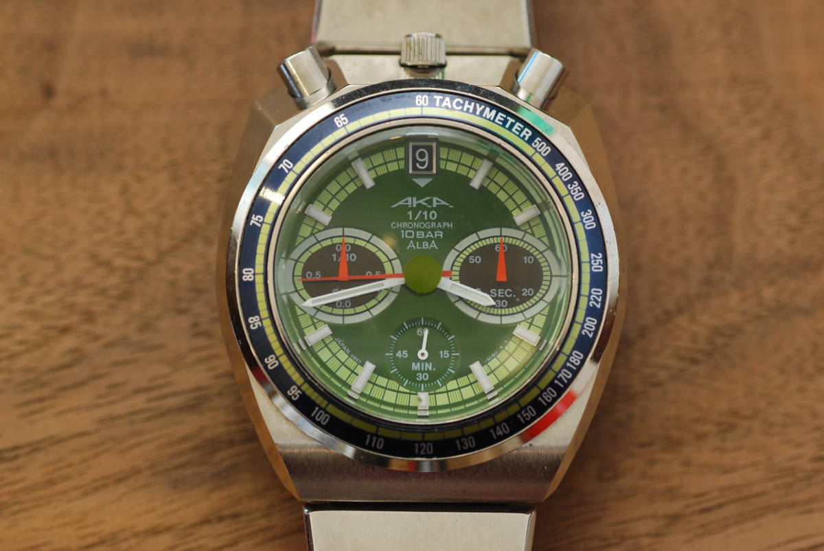 SEIKO セイコー アルバ AKA ツノ クロノグラフ クォーツ 緑文字盤 
