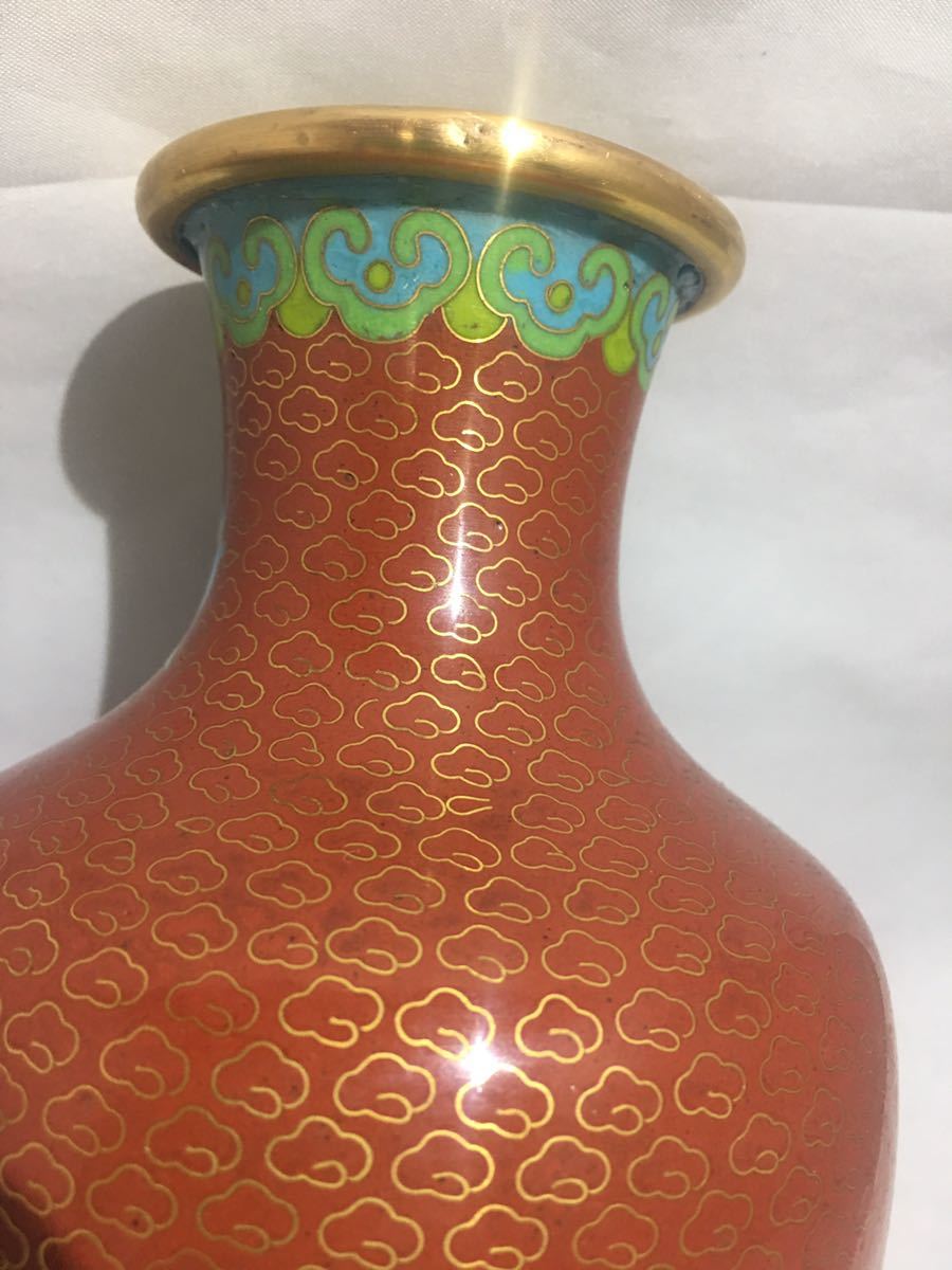 ☆中国美術 唐物 銅製 七宝花鳥図花瓶 一対 古美術品 保管品☆0205H-A