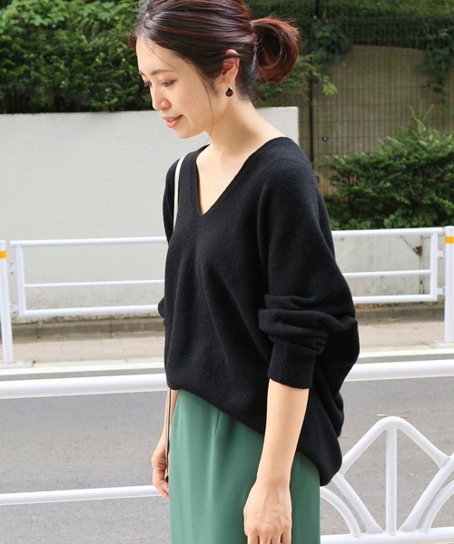 極美品 2018aw iena ホールガーメント コクーン Vネック プル  