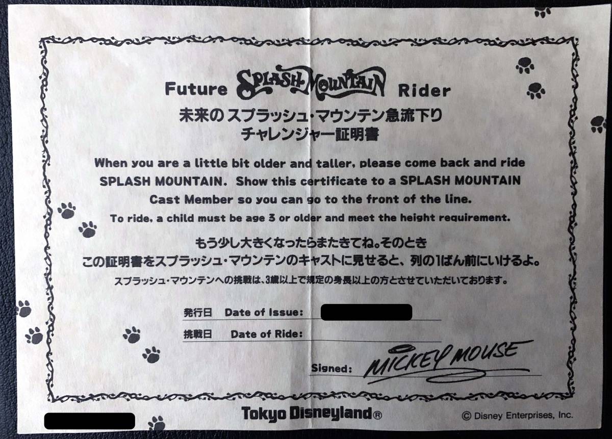 ディズニーランド 未来のスプラッシュ マウンテン急流下り チャレンジャー証明書 無記名 ファストパス ランド 優先 Tdl Tdr ディズニーランド専用券 売買されたオークション情報 Yahooの商品情報をアーカイブ公開 オークファン Aucfan Com