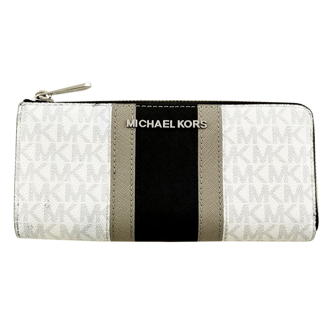 送料無料 マイケルコース MICHAEL KORS 長財布 L字ファスナー PVCレザー MKロゴ 白 ホワイト系 黒 ブラック系 レディース