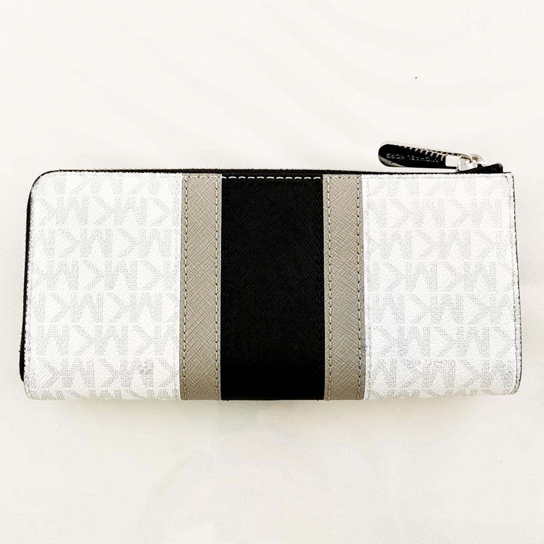 送料無料 マイケルコース MICHAEL KORS 長財布 L字ファスナー PVCレザー MKロゴ 白 ホワイト系 黒 ブラック系 レディース