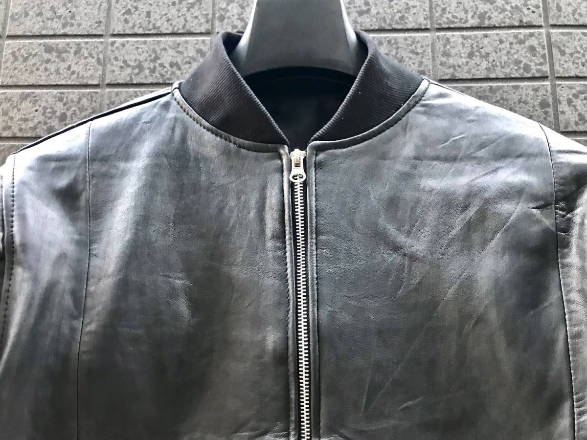 スタイリスト出品2■XXLサイズ ＭＡ-１ レザージャケット黒 本革シングルライダース2XL 牛革 秋冬春お洒落メンズコーデ ※条件付送料無料