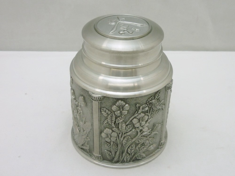 お得，爆買い 19-3060 EAGLE PEWTER イーグル ピューター 茶筒 茶道具 錫製 高さ12cm 約850g 花 鳥 竹 マレーシア(錫製)｜売買されたオークション情報、yahooの商品情報をアーカイブ公開 - オークファン 錫製