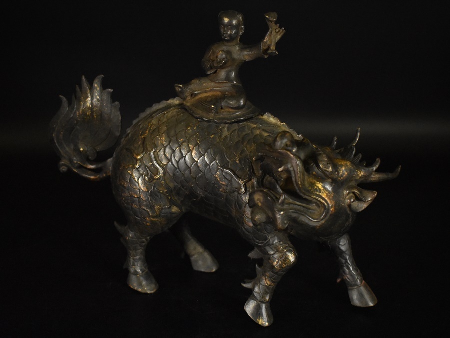 中国古玩 古銅製 麒麟香炉 細密彫刻 霊獣 瑞獣 香道具 唐物 古美術 骨董品 古銅 唐物 玉取獅子香炉 古玩 | 麒麟図香炉 細密造 [se]12