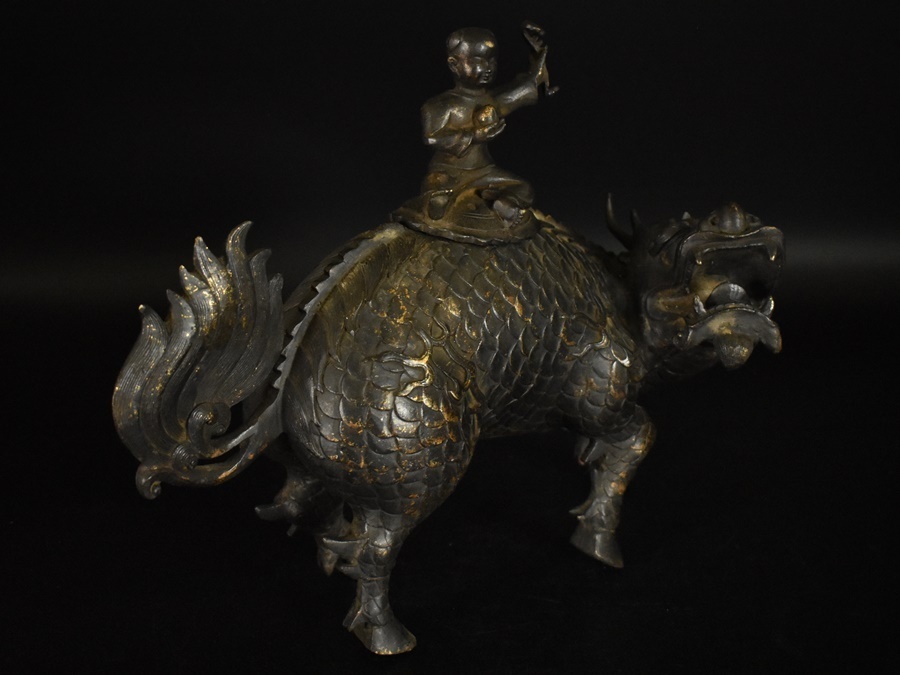 古銅 唐物 玉取獅子香炉 古玩 | 麒麟図香炉 細密造 [se]12