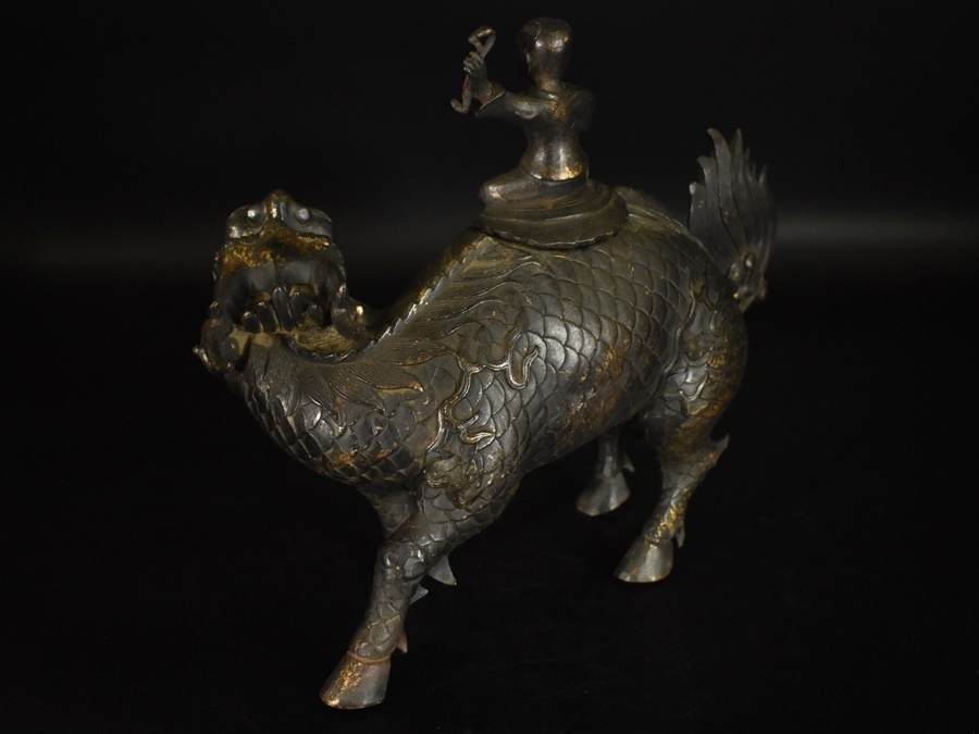 古銅 唐物 玉取獅子香炉 古玩 | 麒麟図香炉 細密造 [se]12