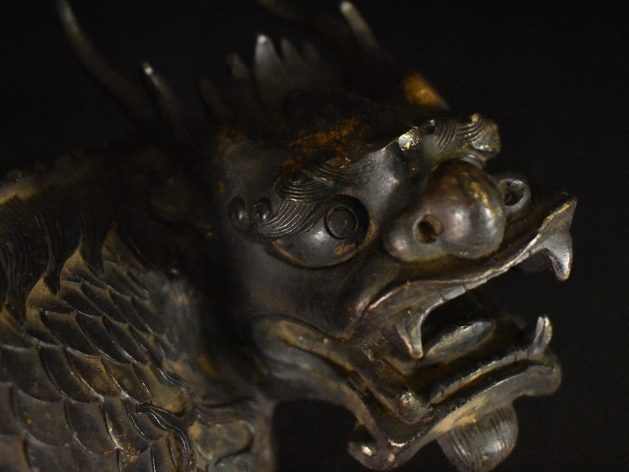 古銅 唐物 玉取獅子香炉 古玩 | 麒麟図香炉 細密造 [se]12