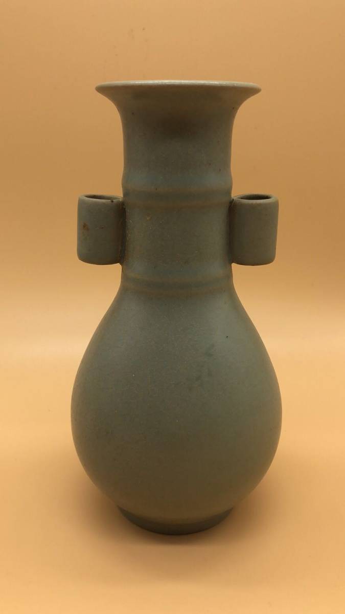 中国陶磁器　汝窯　双耳瓶 山」中国磁器 汝窯 窯変 開片 雙耳広口瓶 置物 極珍s323 【公式通販】
