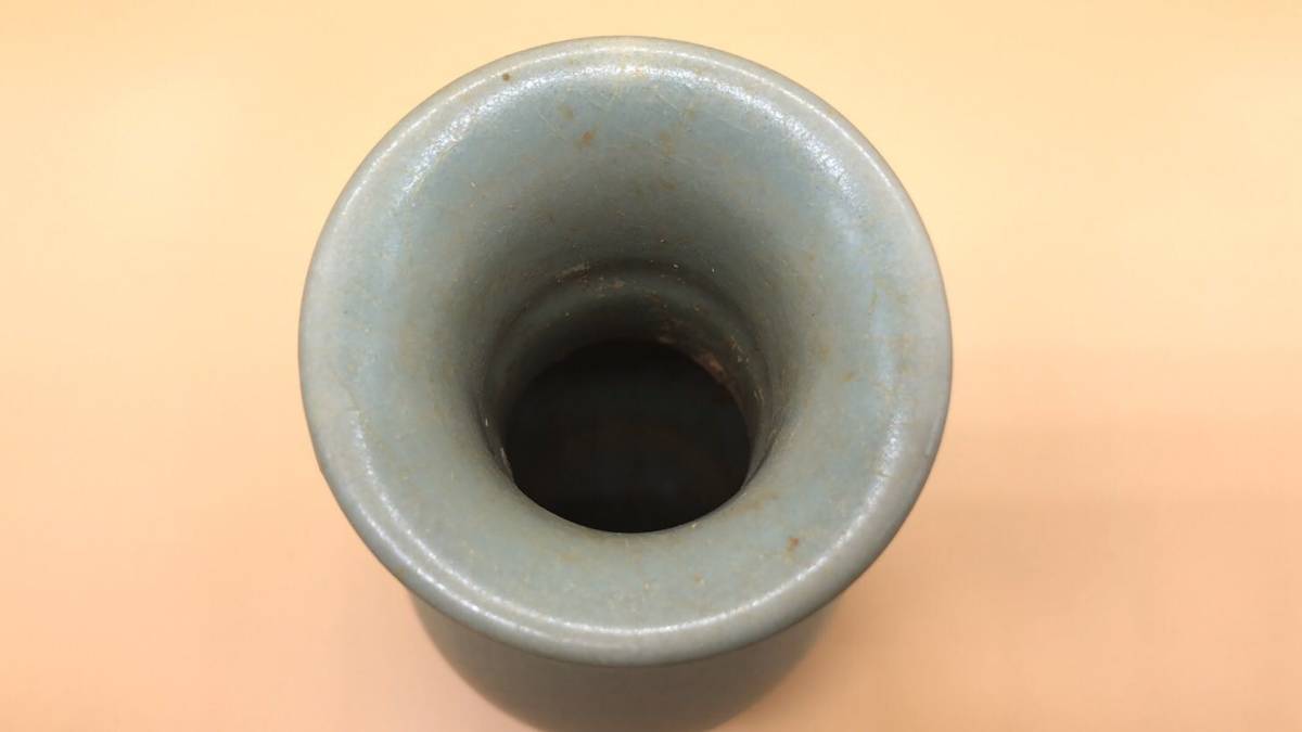 山」中国磁器 汝窯 窯変 開片 雙耳広口瓶 置物 極珍s323 【公式通販】