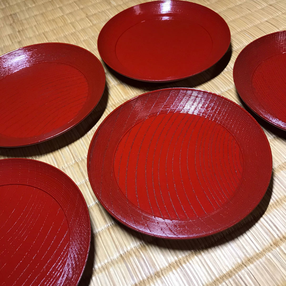 ☆茶道具！岡本漆専堂！天然木地 丸盆/丸皿5客！直径 約14.3㎝！京漆器
