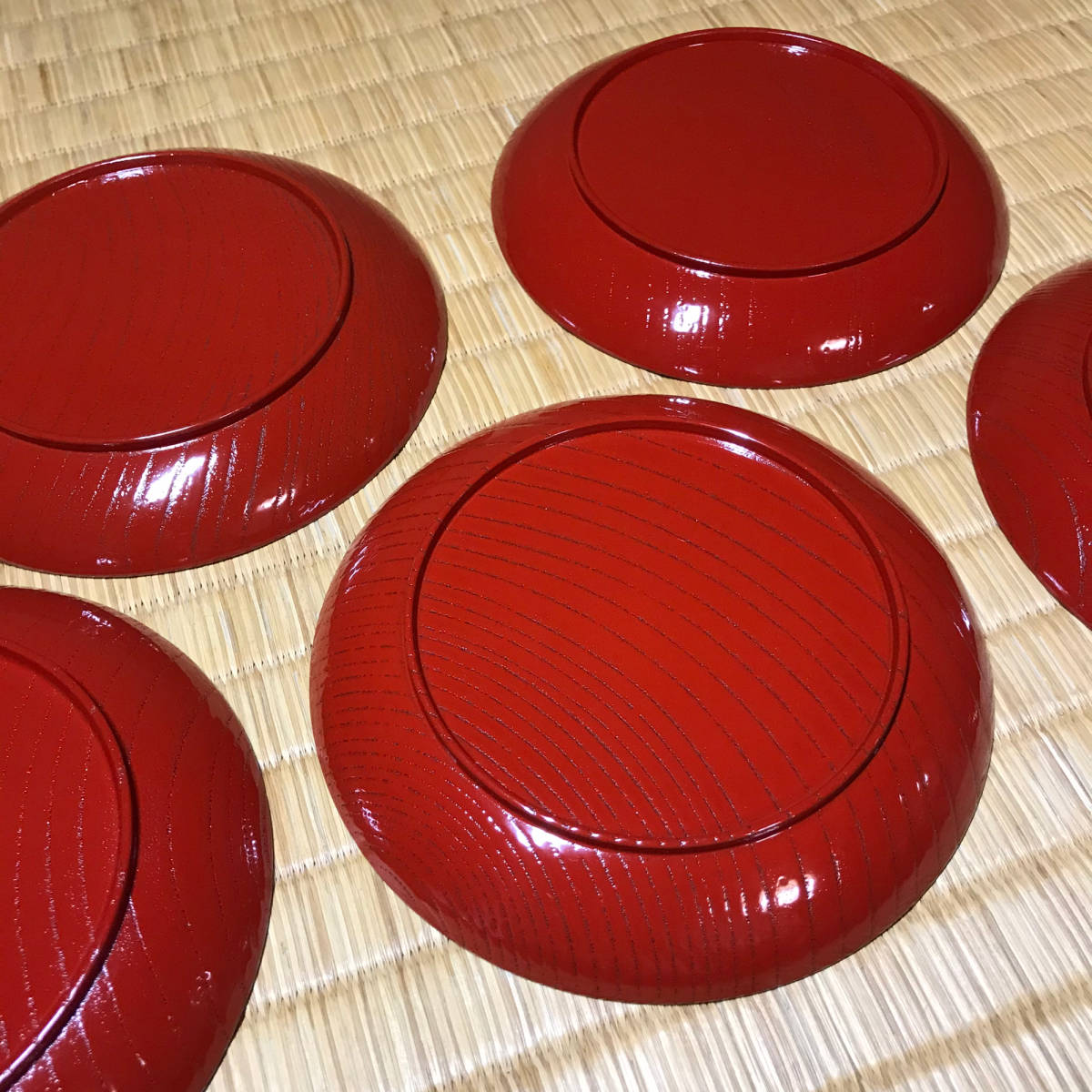☆茶道具！岡本漆専堂！天然木地 丸盆/丸皿5客！直径 約14.3㎝！京漆器