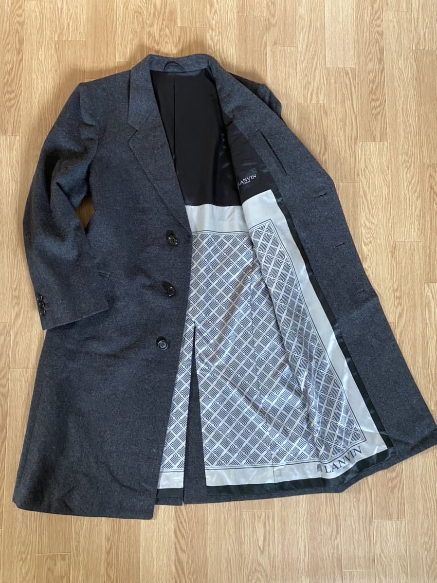 正規品，得価 冬場の定番 ランバン LANVIN PARIS チェスターコート 上質なウール素材 裏地ツートンカラー お洒落なモノグラム柄 グレー 冬 M メンズ(Mサイズ)｜売買されたオークション情報、yahooの商品情報を Mサイズ