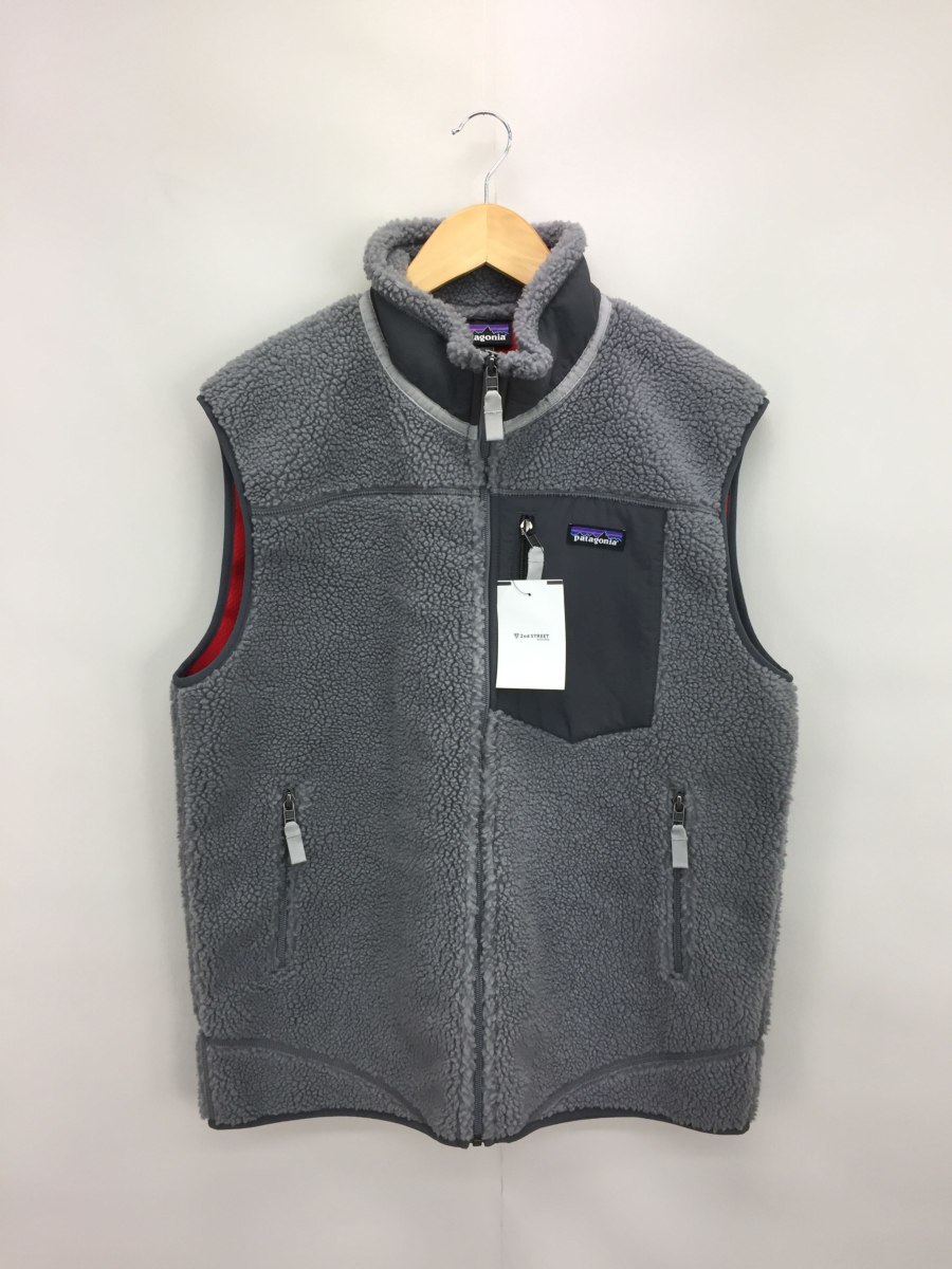 patagonia◇フリースベスト/L/ポリエステル/GRY メンズファッション