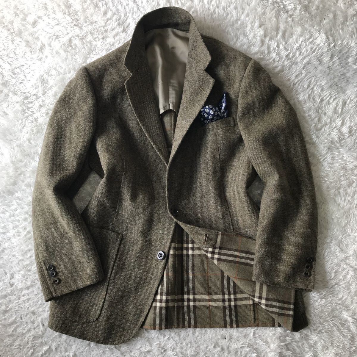 裏地チェックがおしゃれ☆Burberry バーバリーの極上品 カシミヤタッチ 
