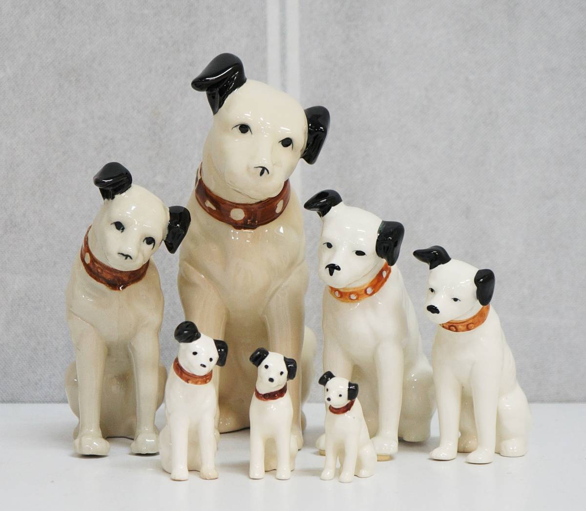 □ Victor ビクター犬 陶器製 ニッパー君 サイズ色々7体セット 5.5㎝-21.5