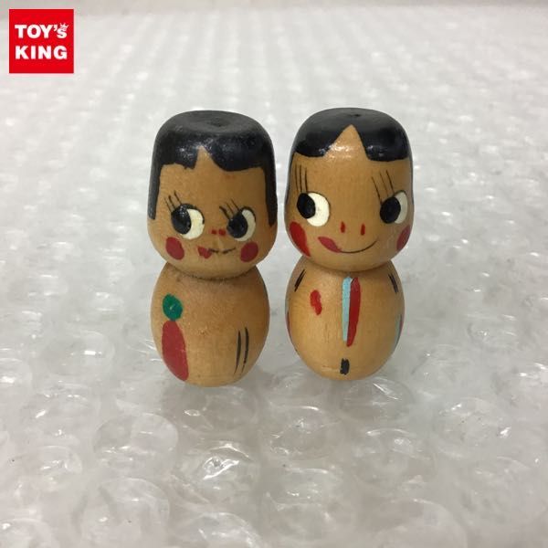 不二家　ペコちゃん木製 こけし　ストラップ 2個セット 1円～ 不二家 ペコちゃん こけし 木製 2点