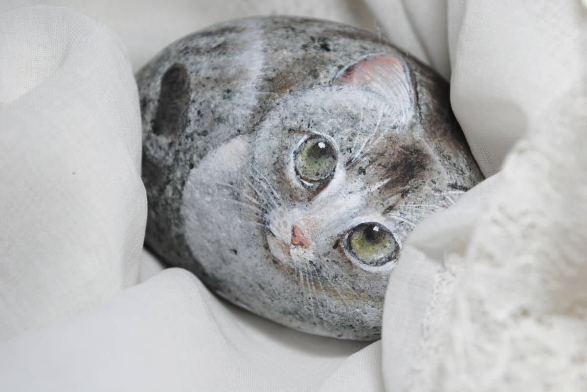 Saburinam サバ白 石ころアート 手描きイラスト 動物画 さばしろ アクリル画 ペーパーウェイト ストーンアート 石猫 置物 オブジェ 売買されたオークション情報 Yahooの商品情報をアーカイブ公開 オークファン Aucfan Com