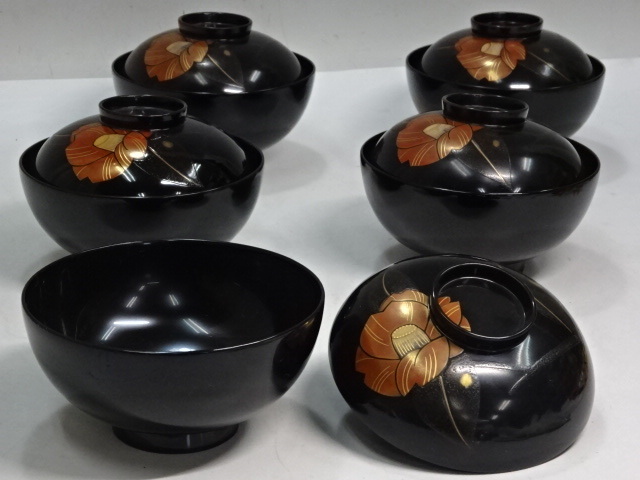 輪島塗 椀 金蒔絵 ◇栄◇輪島 31s33 宝相華 溜（5客） 輪島塗〈大藤