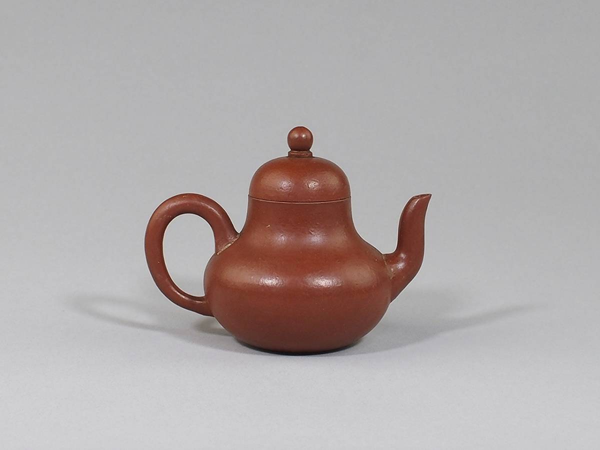 煎茶道具 唐物 朱泥 急須 【清 香 柏原】款 / 中国宜興・瓢形・茶