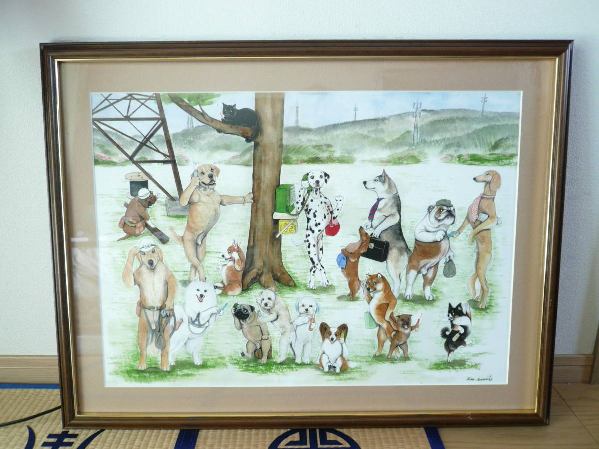 ヤマモトヨーコ 山本容子 犬 メルカリ 絵画 ドッグアート 原画 額入り