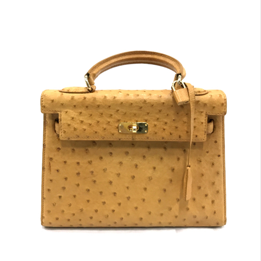 フランコ パルメジャーニ ハンドバッグ GD金具 オーストリッチ レザー 