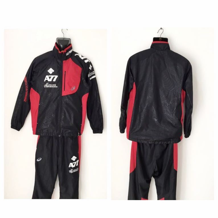 【得価，人気SALE】 アシックス/A77 ウインドブレーカー セットアップ/上下セット 裏地付き ストレッチ/ジャージ/ブラック&times;レッド/L(アシックス)｜売買されたオークション情報、yahooの商品情報をアーカイブ ナイロン
