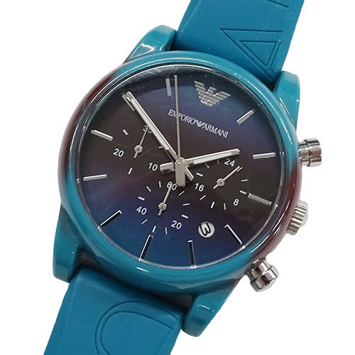 1円～ エンポリオアルマーニ 時計 AR-1062 クロノグラフ クオーツ ラバー グリーン メンズ(v0054518100)