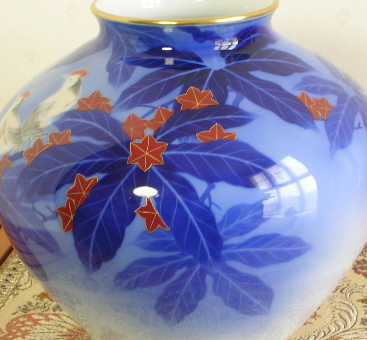 香蘭社 花鳥の花瓶（大） 共箱 高23.5cm