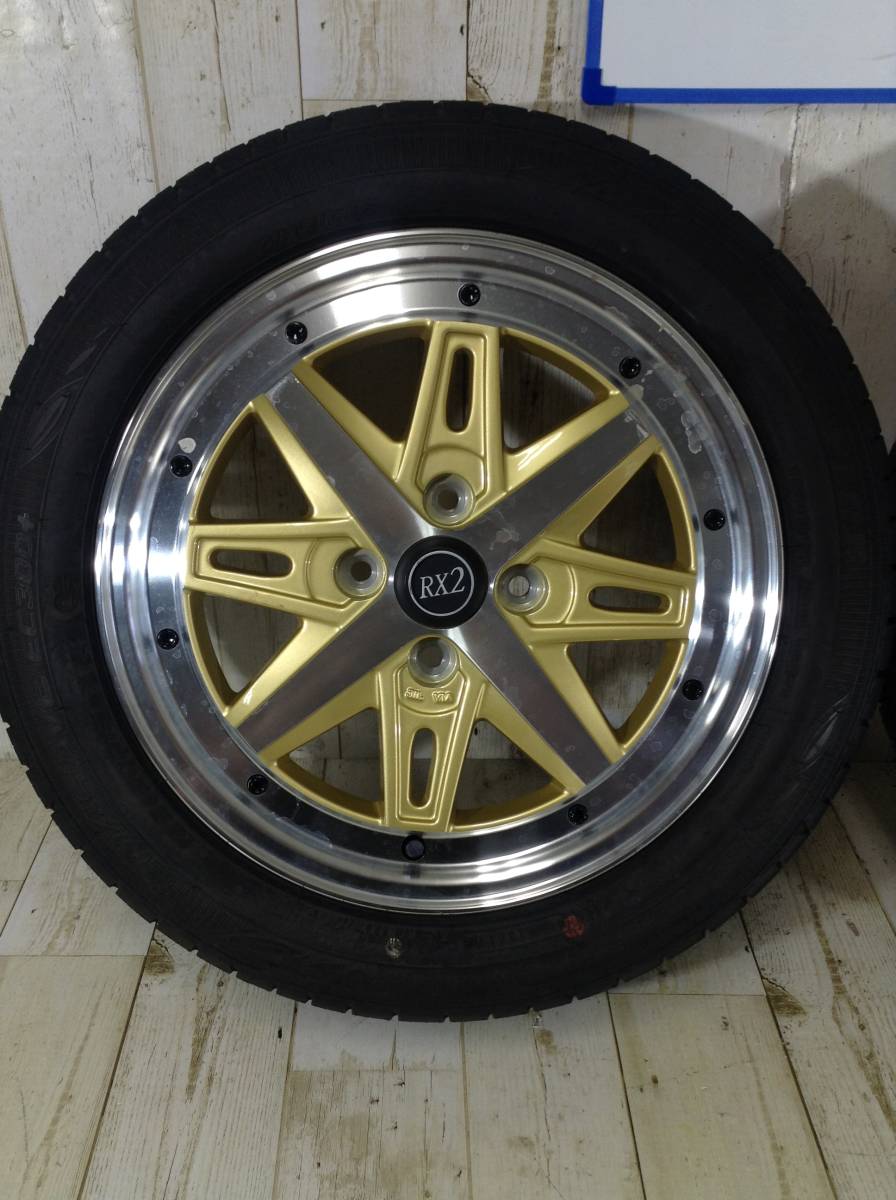 R069 タイヤホイール2本 RX2 4H/PCD100 165/60R15 5J Offset +45