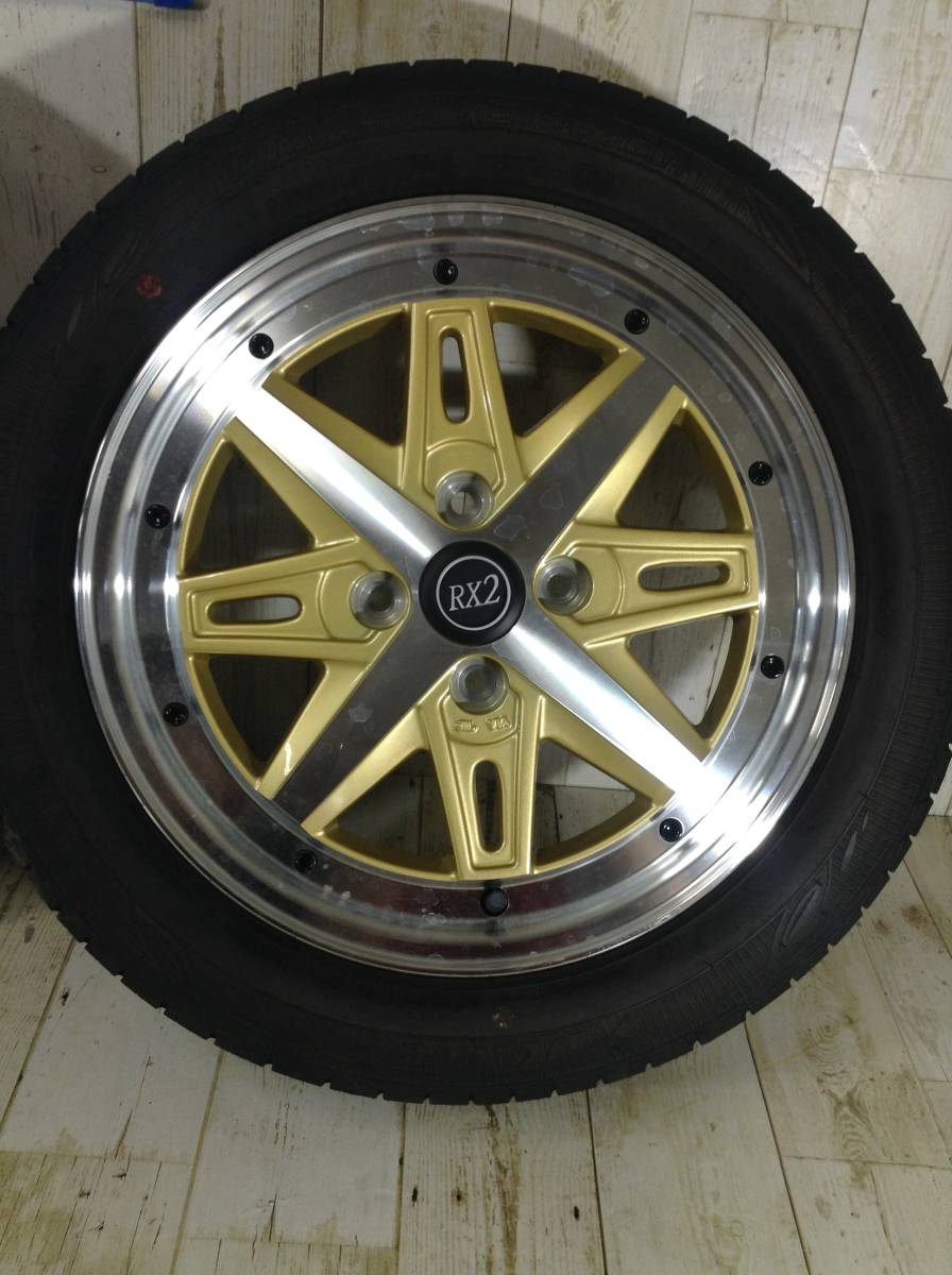 R069 タイヤホイール2本 RX2 4H/PCD100 165/60R15 5J Offset +45