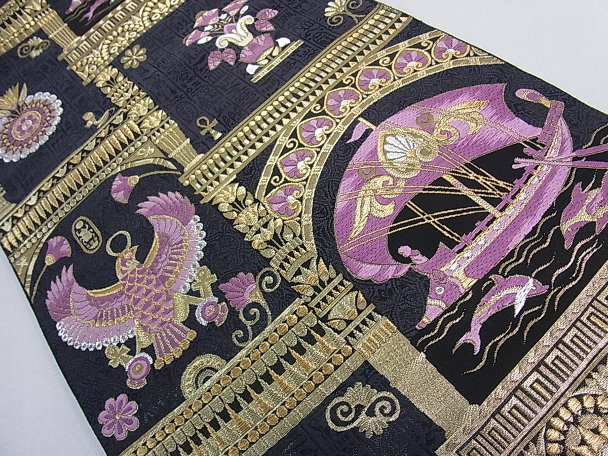 袋帯 紫ゴールド地にオリエント柄 逸品 じゅらく謹製 帝王紫 六 袋帯 紫ゴールド地にオリエント柄 逸品 じゅらく謹製 帝王紫 六