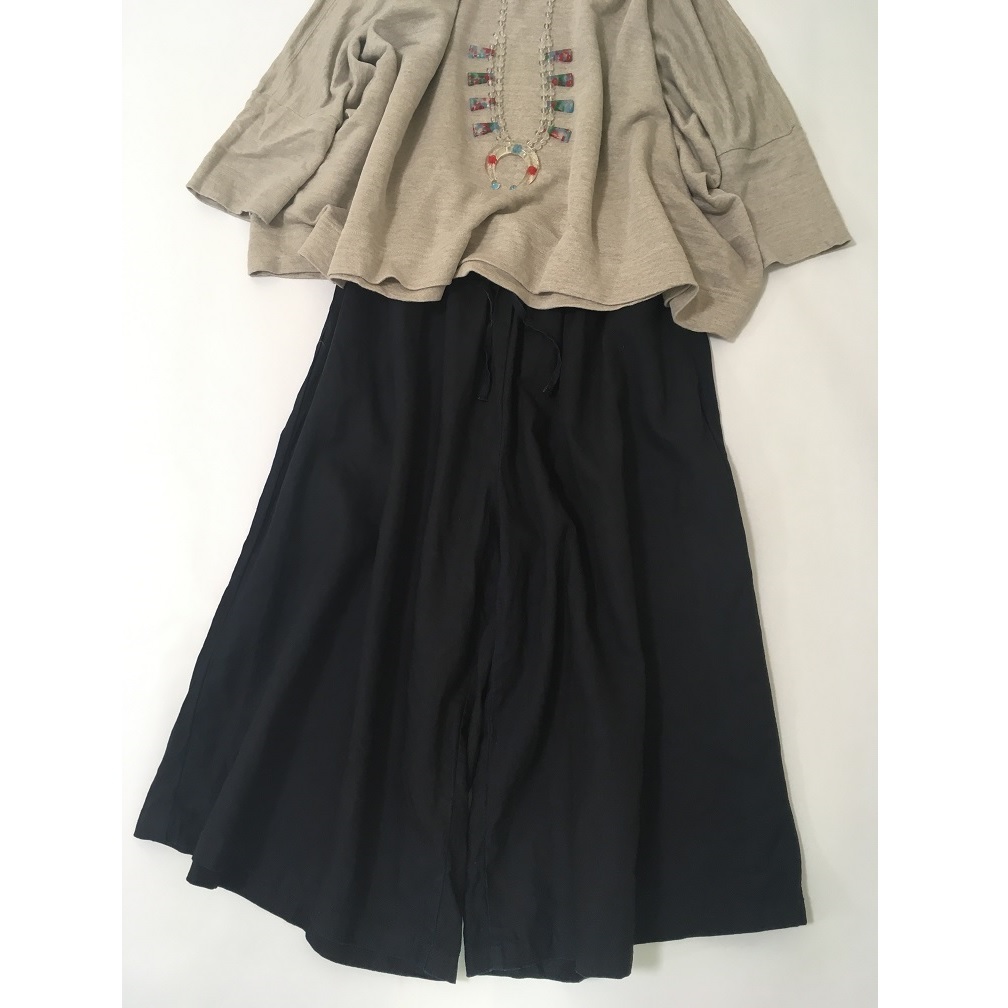 nest | リネン キュロットパンツ Robe Shop ティーフラワー インディゴ