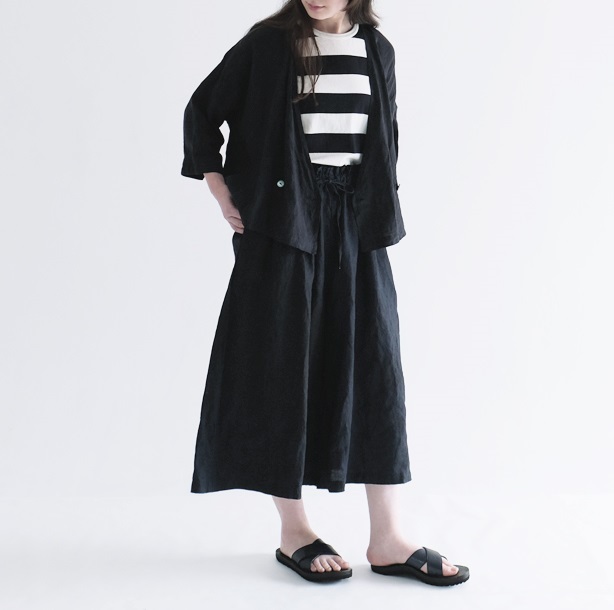 nest | リネン キュロットパンツ Robe Shop ティーフラワー インディゴ