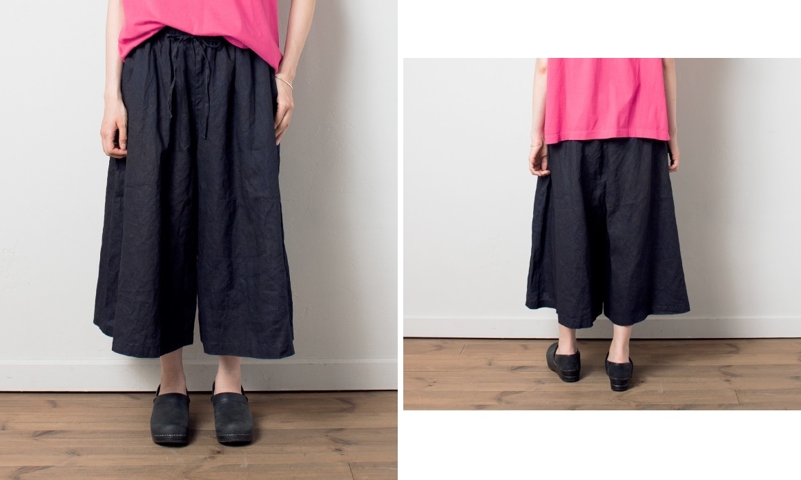 nest | リネン キュロットパンツ Robe Shop ティーフラワー インディゴ