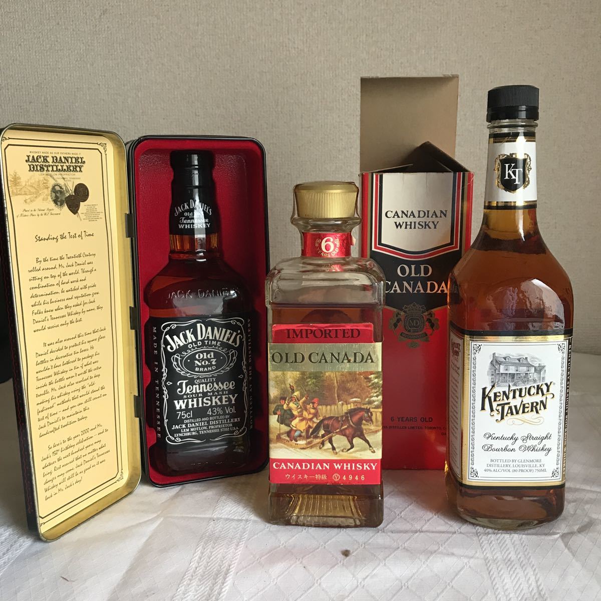 大得価，格安 41 古酒 未開栓 3本 セット まとめて OLD CANADA オールドカナダKENTUCKY TAVERN ケンタッキーターバン JACK DANIEL'S OLD NO.7BRAND(スコッチ)｜売買されたオークション情報、yahooの商品情報をアーカイブ スコッチ
