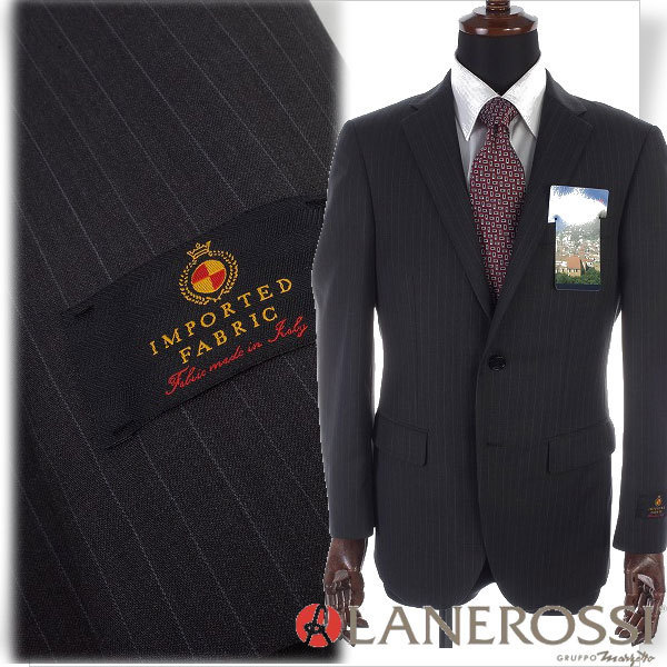 新品1円～★定価8万 イタリア生地 LANEROSSI ラネロッシ マルゾット ウール毛 ストライプ二つ釦スーツ 96AB5 総裏 ワンタック 紺◆7131◆ イタリア生地 LANEROSSI by ストライプスーツ 90A4 0