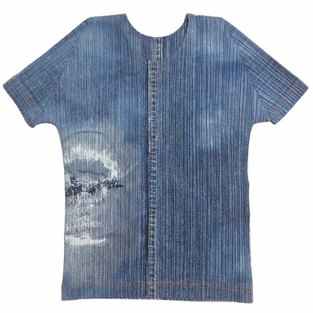 PLEATS PLEASE ISSEY MIYAKE ヴィンテージデニム転写プリーツTシャツ 