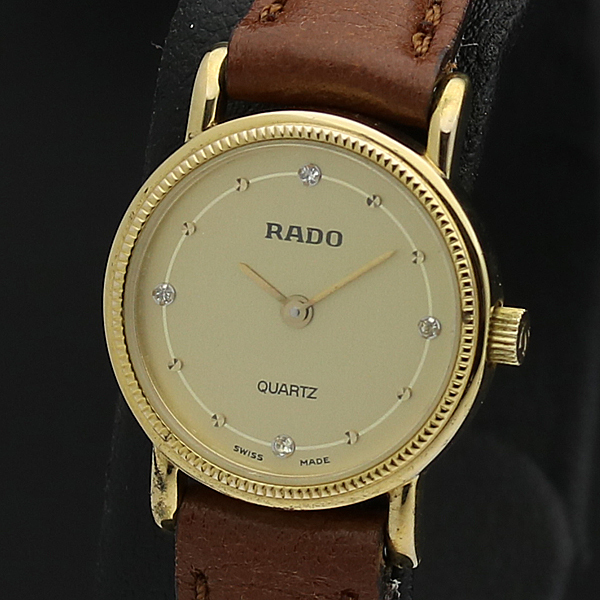 1円☆正規品【ラドー/RADO】スイス製 石入り ゴールド文字盤 ラウンド 